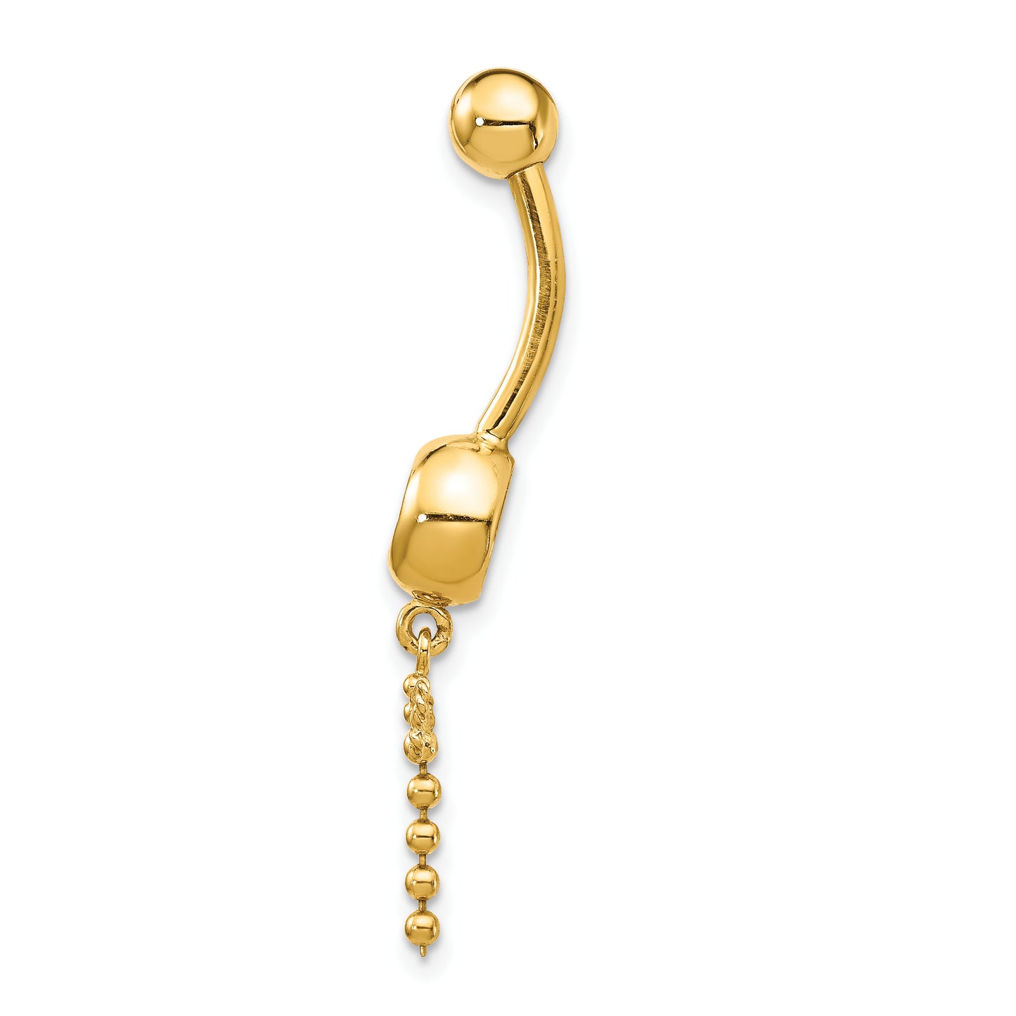 14K Yellow Gold 14 Gauge Cubic Zirconia Dragonfly Dangle Belly Ring