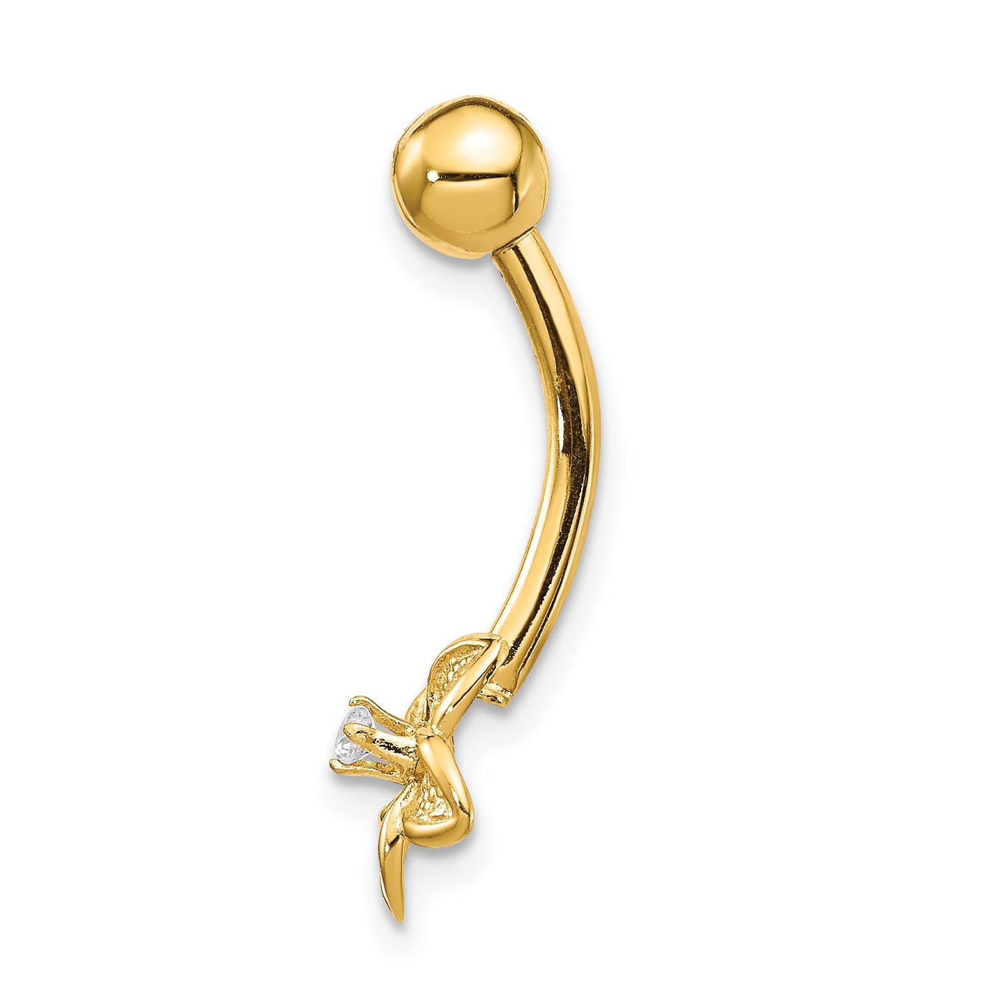 14K Yellow Gold 14 Gauge Cubic Zirconia Flower Belly Ring