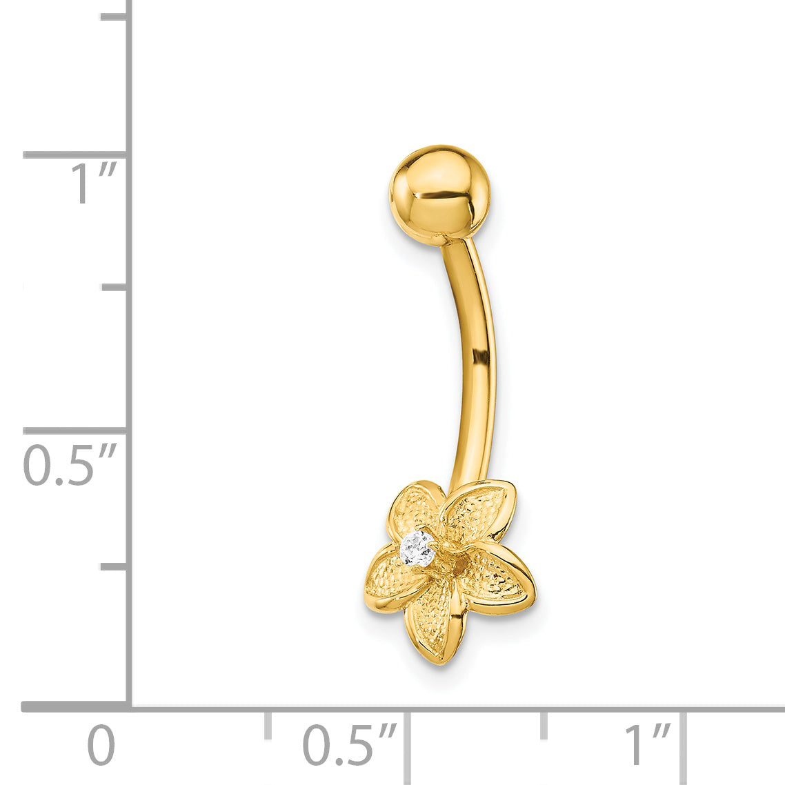 14K Yellow Gold 14 Gauge Cubic Zirconia Flower Belly Ring