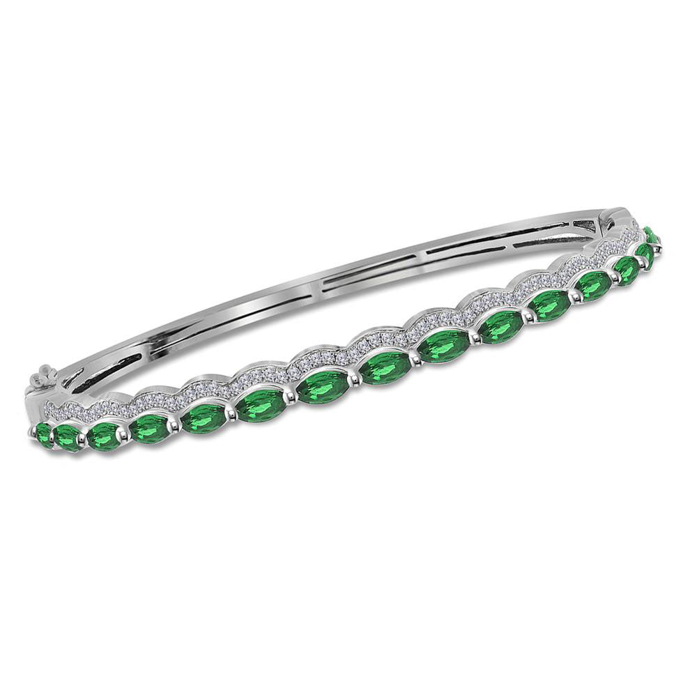 14kt White Gold Womens Marquise Emerald Bangle Bracelet 2-3/8 Cttw