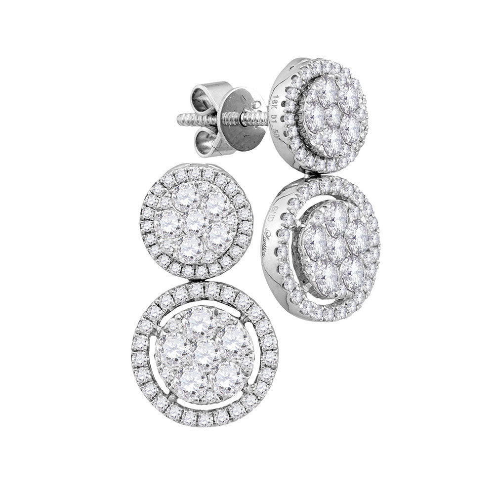 18K White Gold Womens Round Diamond Circle Cluster Dangle Earrings 1-1/2 Cttw, Length: 0.7 In, Width: 0.13 In