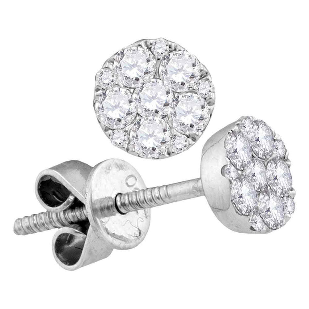 18K White Gold Womens Round Diamond Circle Cluster Dangle Earrings 1-1/2 Cttw, Length: 0.7 In, Width: 0.13 In