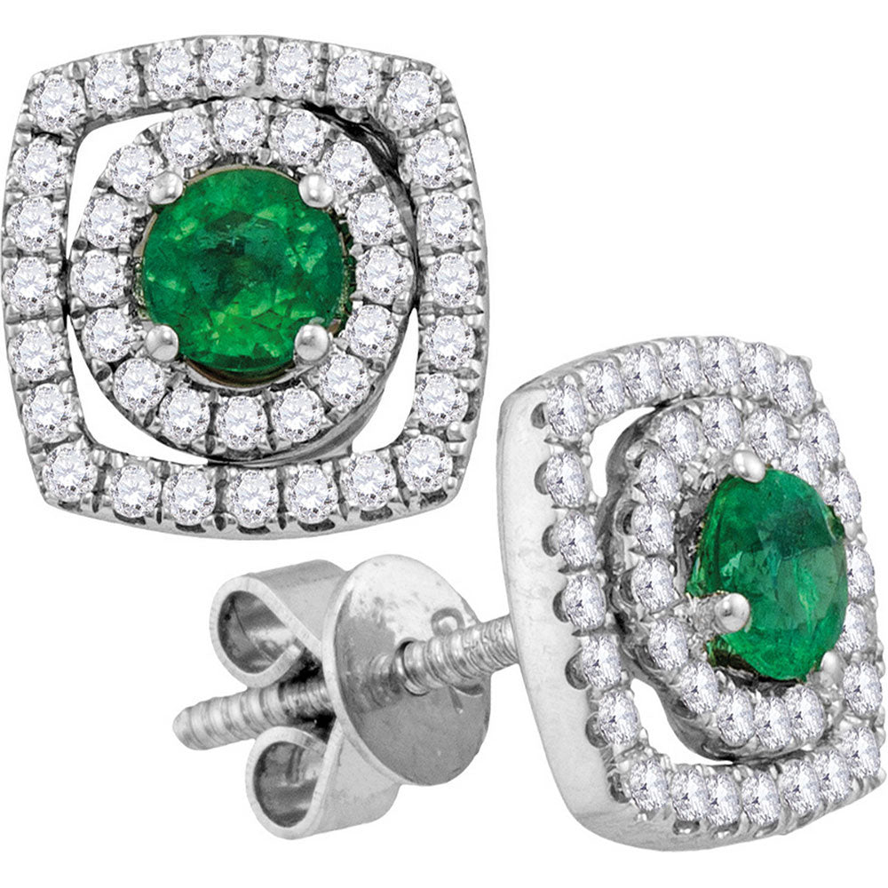 18kt White Gold 18kt White Gold Womens Oval Emerald Diamond Convertible Dangle Jacket Earrings 3/4 Cttw