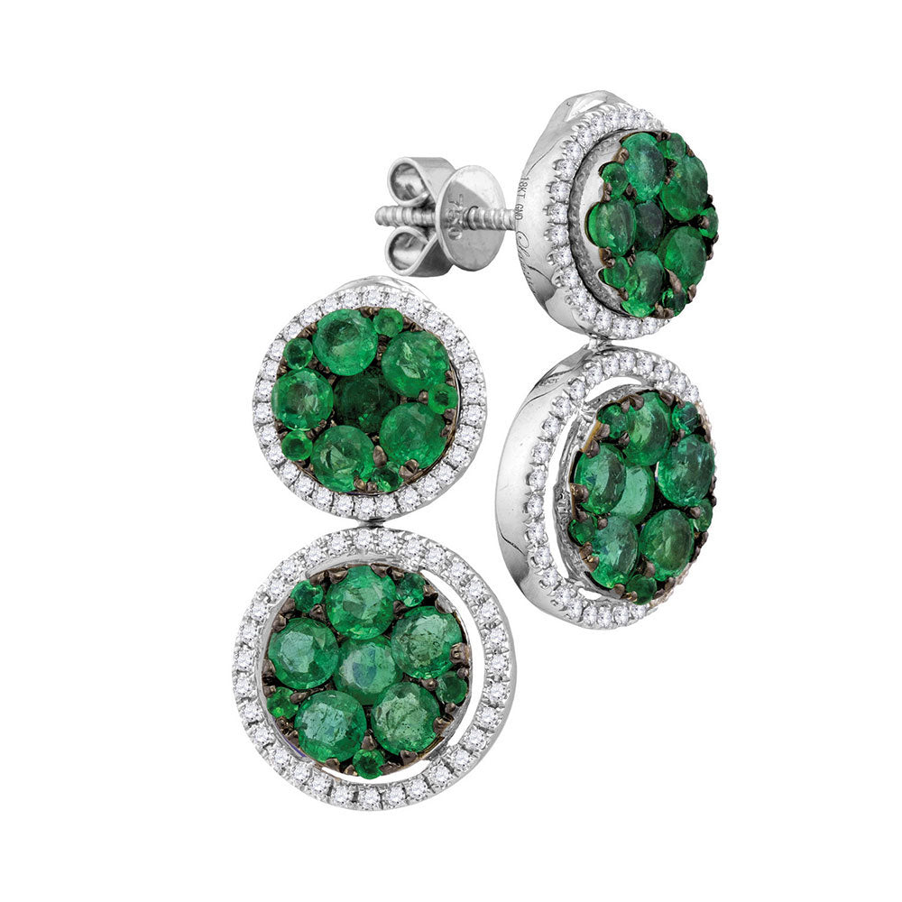 18kt White Gold 18kt White Gold Womens Round Emerald Diamond Convertible Dangle Jacket Earrings 1.00 Cttw