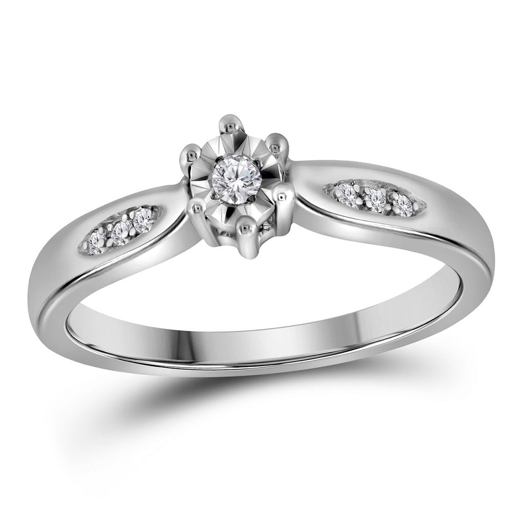 Sterling Silver Round Diamond Solitaire Bridal Wedding Engagement Ring 1/20 Cttw, Womens Size: 5-10