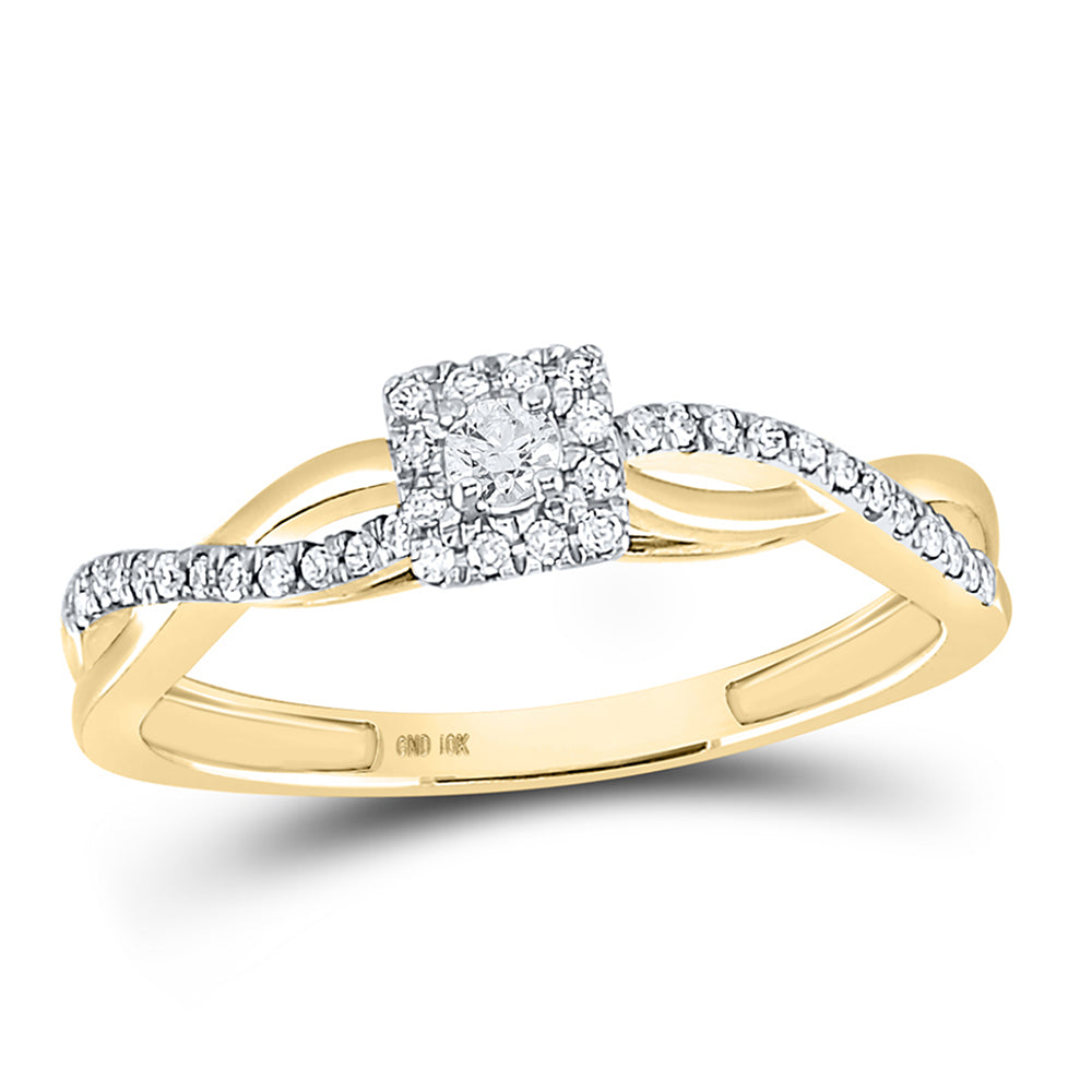 10K Yellow Gold Womens Round Diamond Solitaire Promise Ring 1/5 Cttw, Womens Size: 5-10