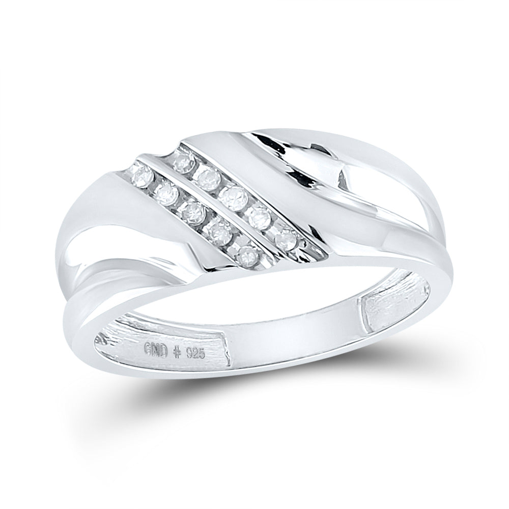 Sterling Silver Mens Round Channel-set Diamond Wedding Band Ring 1/8 Cttw, Mens Size: 7-13