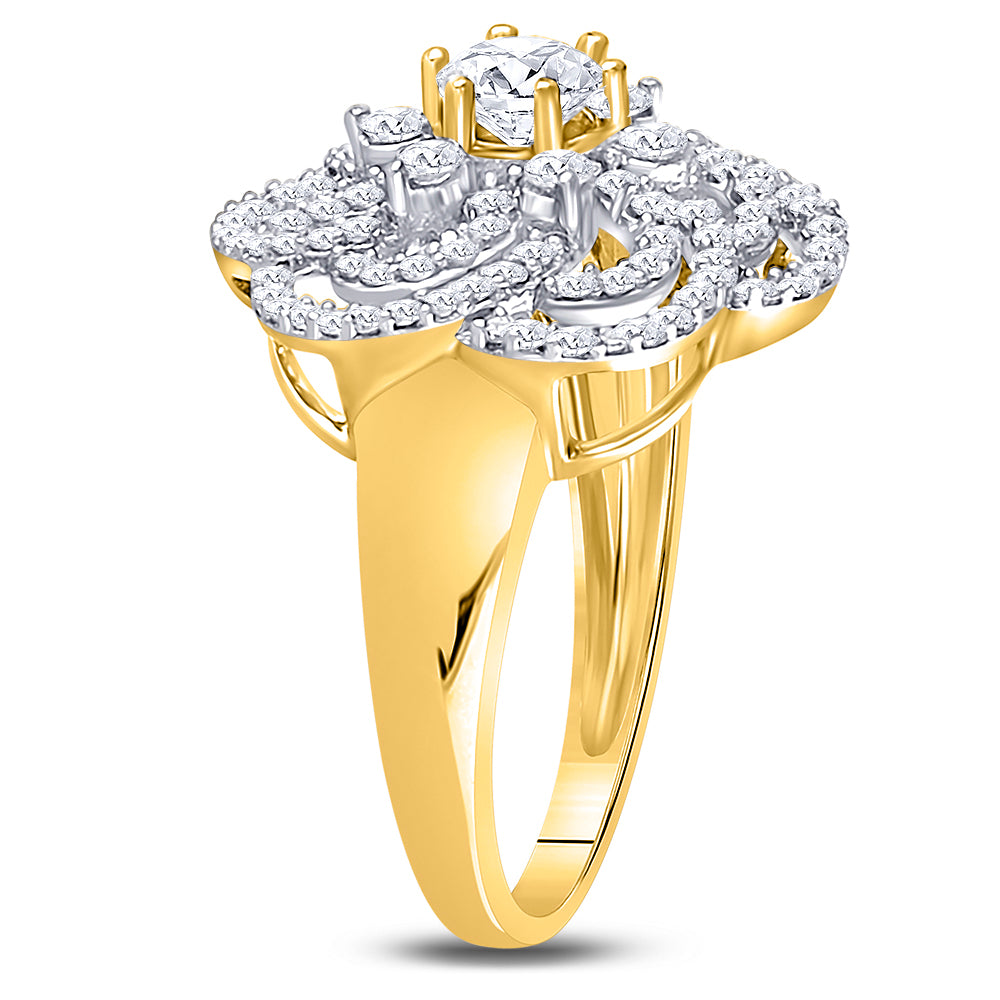 10K Yellow Gold Womens Round Diamond Flower Solitaire Fashion Ring 1 Cttw, Womens Size: 5-10