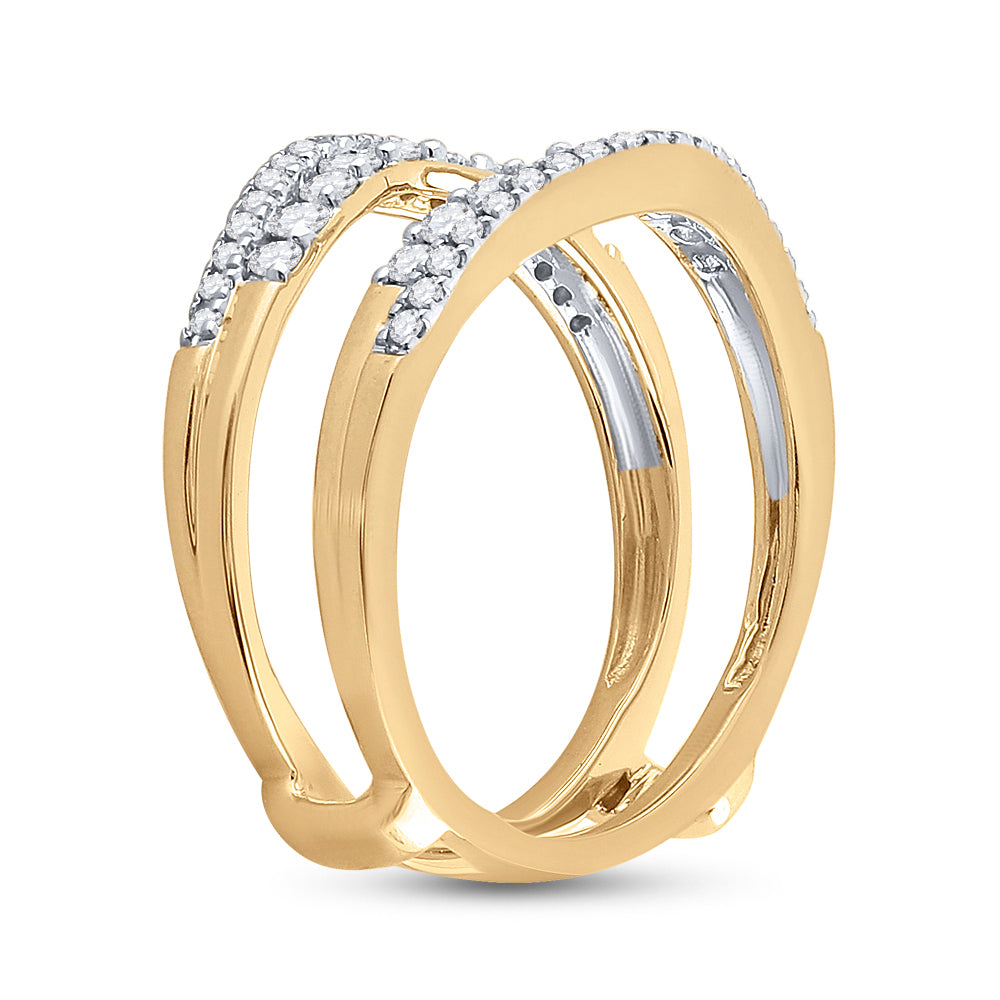 14K Yellow Gold Womens Round Diamond Wedding Wrap Ring Guard Enhancer 1/2 Cttw, Womens Size: 5-10