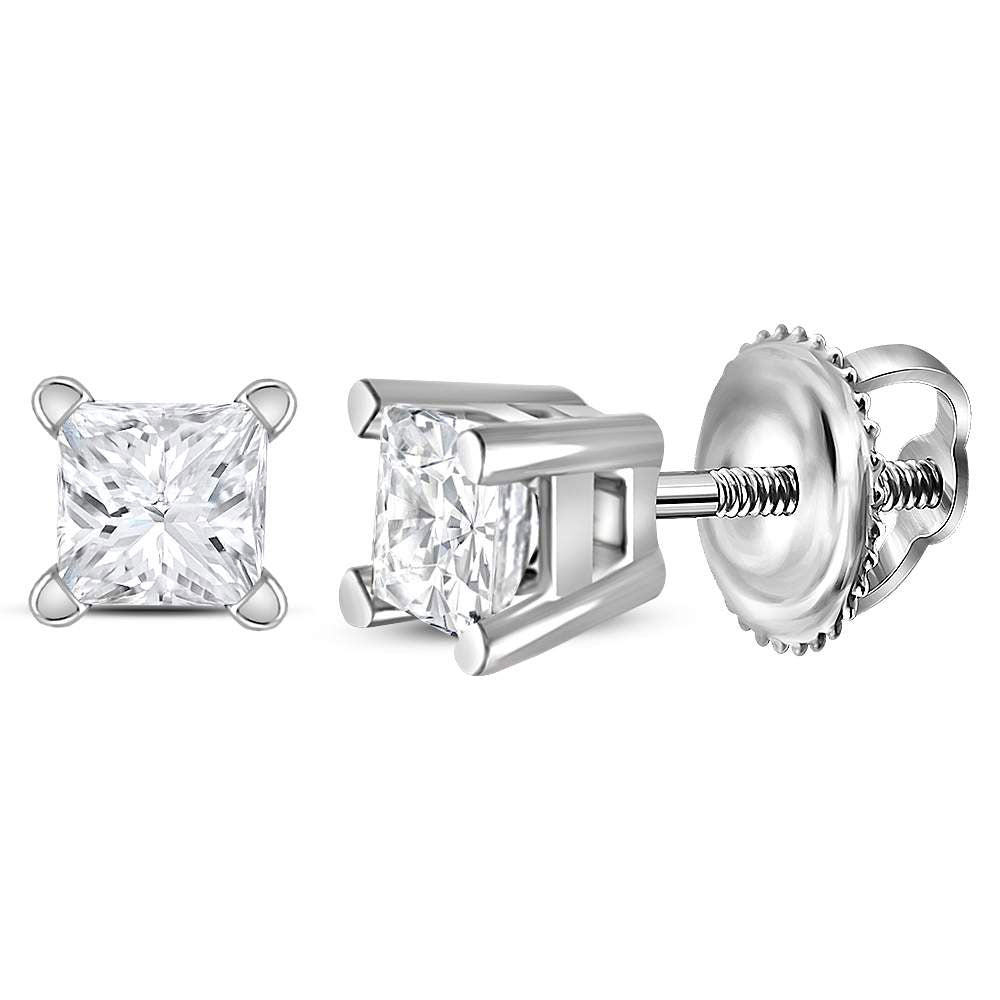 14K Yellow Or White Gold Unisex Princess Diamond Solitaire Stud Earrings 1/4 Cttw