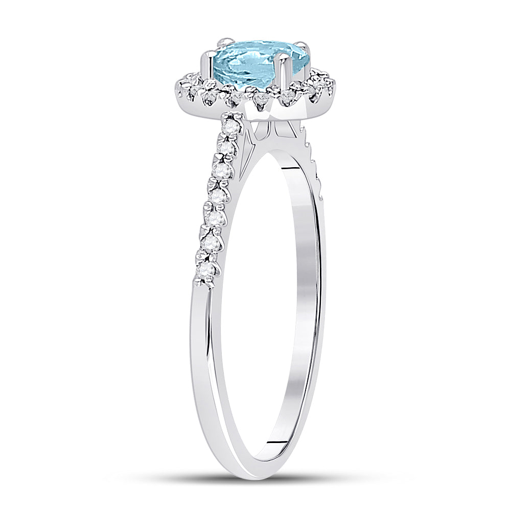 10K White Gold Womens Oval Aquamarine Diamond-accent Solitaire Ring 1/5 Cttw, Womens Size: 5-10