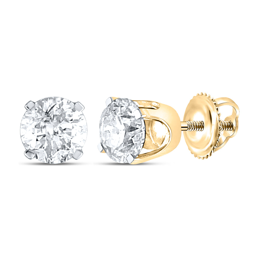 14K Yellow Gold Unisex Round Diamond Solitaire Stud Earrings 1/2ctw