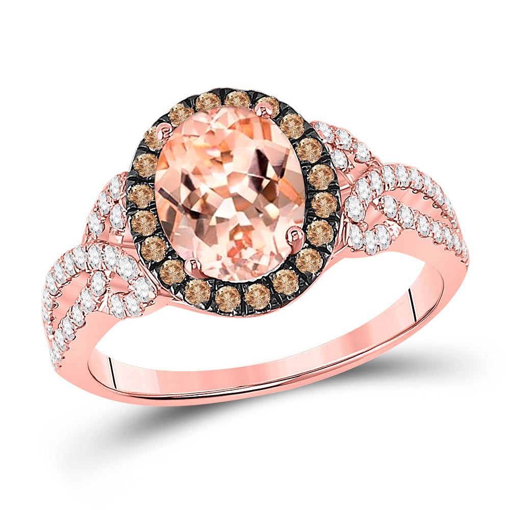 14K Rose Gold Womens Oval Morganite Diamond Solitaire Ring 5/8 Cttw, Womens Size: 5-10