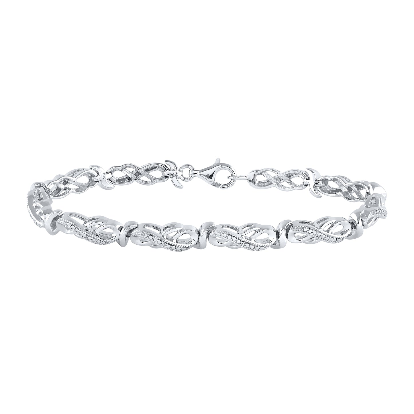 Sterling Silver Womens Round Diamond Infinity Link Bracelet .01 Cttw