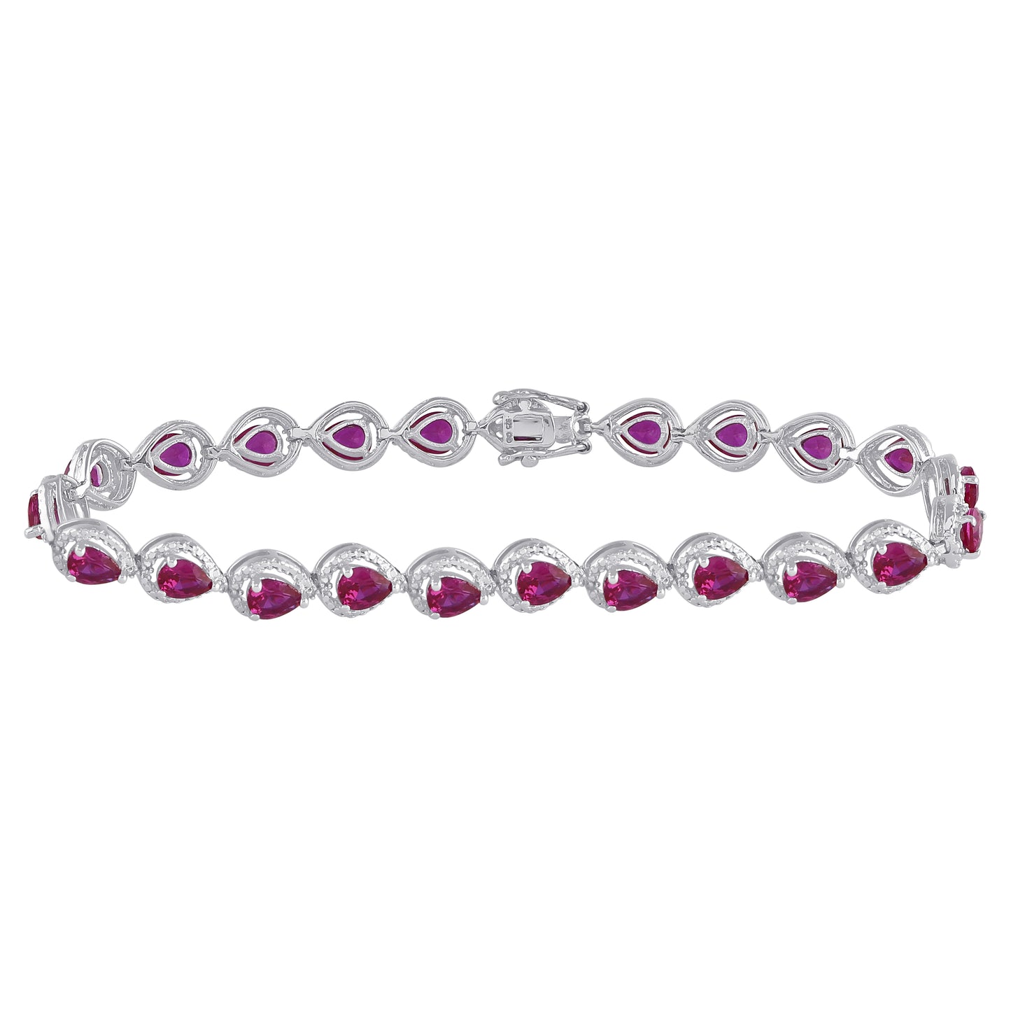 Sterling Silver Womens Oval Synthetic Ruby Tennis Bracelet 5-7/8 Cttw