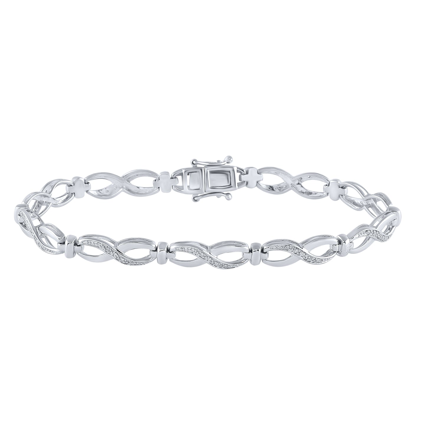 Sterling Silver Women's Round Diamond Infinity Bracelet 1/10ctw