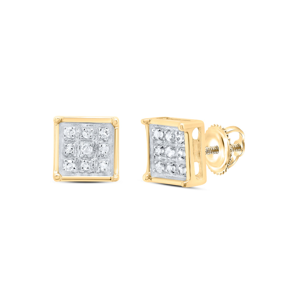 Yellow-tone Sterling Silver Womens Round Diamond Square Earrings 1/20ctw