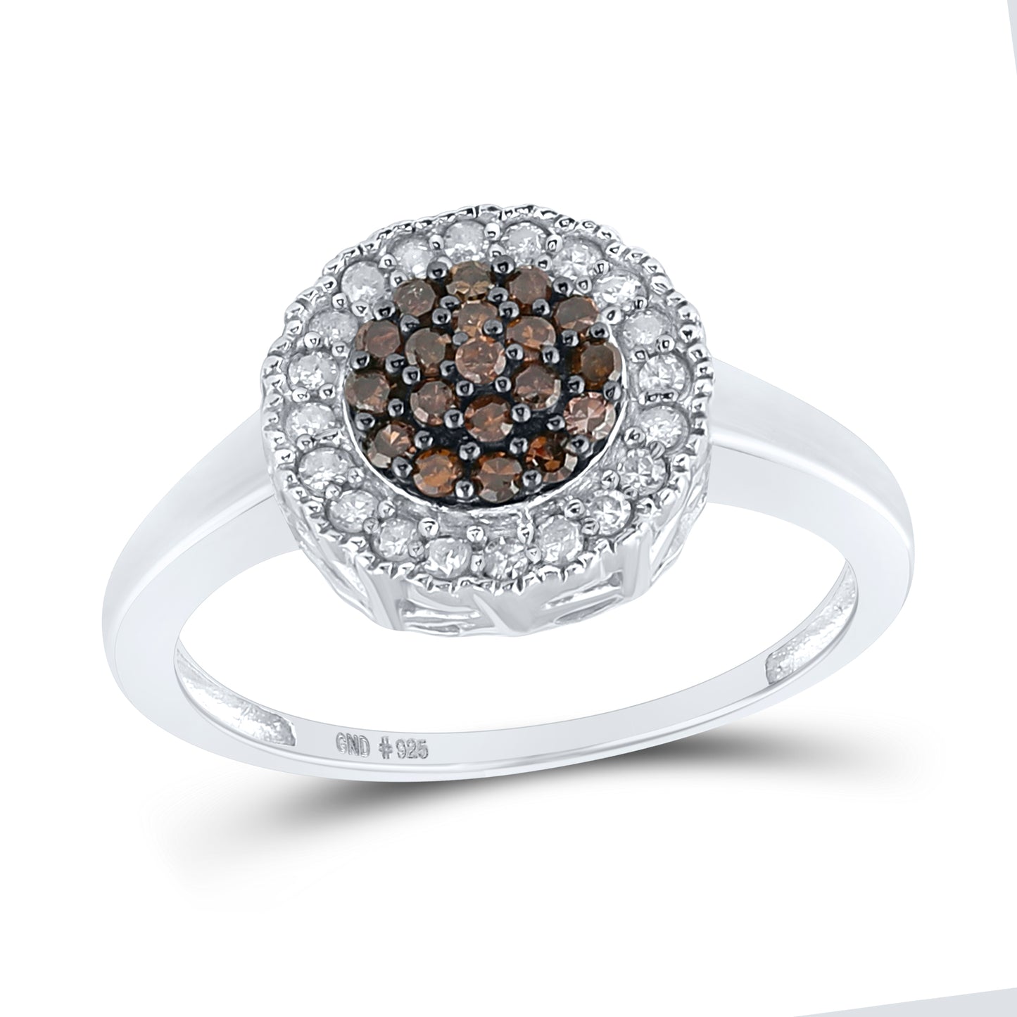 Sterling Silver Womens Round Brown Diamond Cluster Ring 1/3 Cttw, Womens Size: 5-10