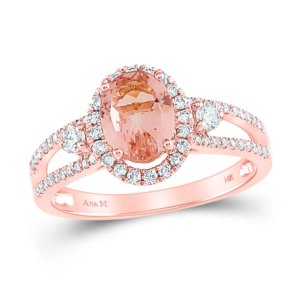 14kt Rose Gold Womens Oval Morganite Solitaire Ring 1-3/8 Cttw