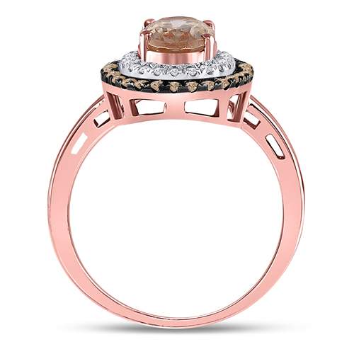 10K Rose Gold Womens Oval Morganite Solitaire Diamond Fashion Ring 1-1/2 Cttw, Womens Size: 5-10