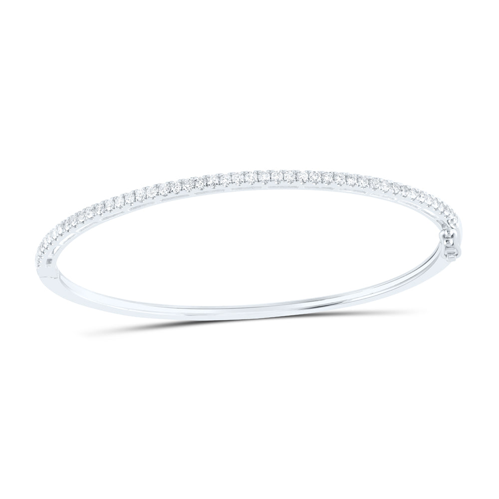 14K White Gold Womens Round Diamond Stackable Bangle Bracelet 1 Cttw