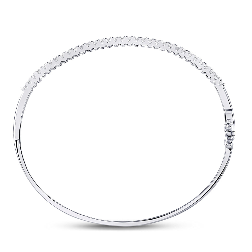 14K White Gold Womens Round Diamond Curved Bangle Bracelet 1 Cttw