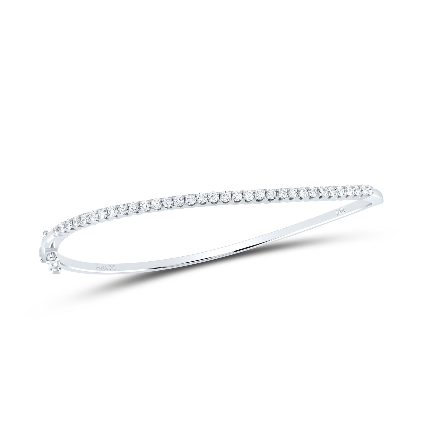 14K White Gold Womens Round Diamond Curved Bangle Bracelet 1 Cttw