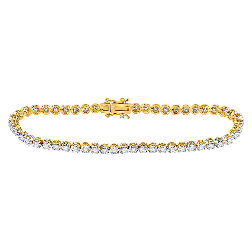 14K Yellow Gold Womens Round Diamond Studded Tennis Bracelet 1 Cttw