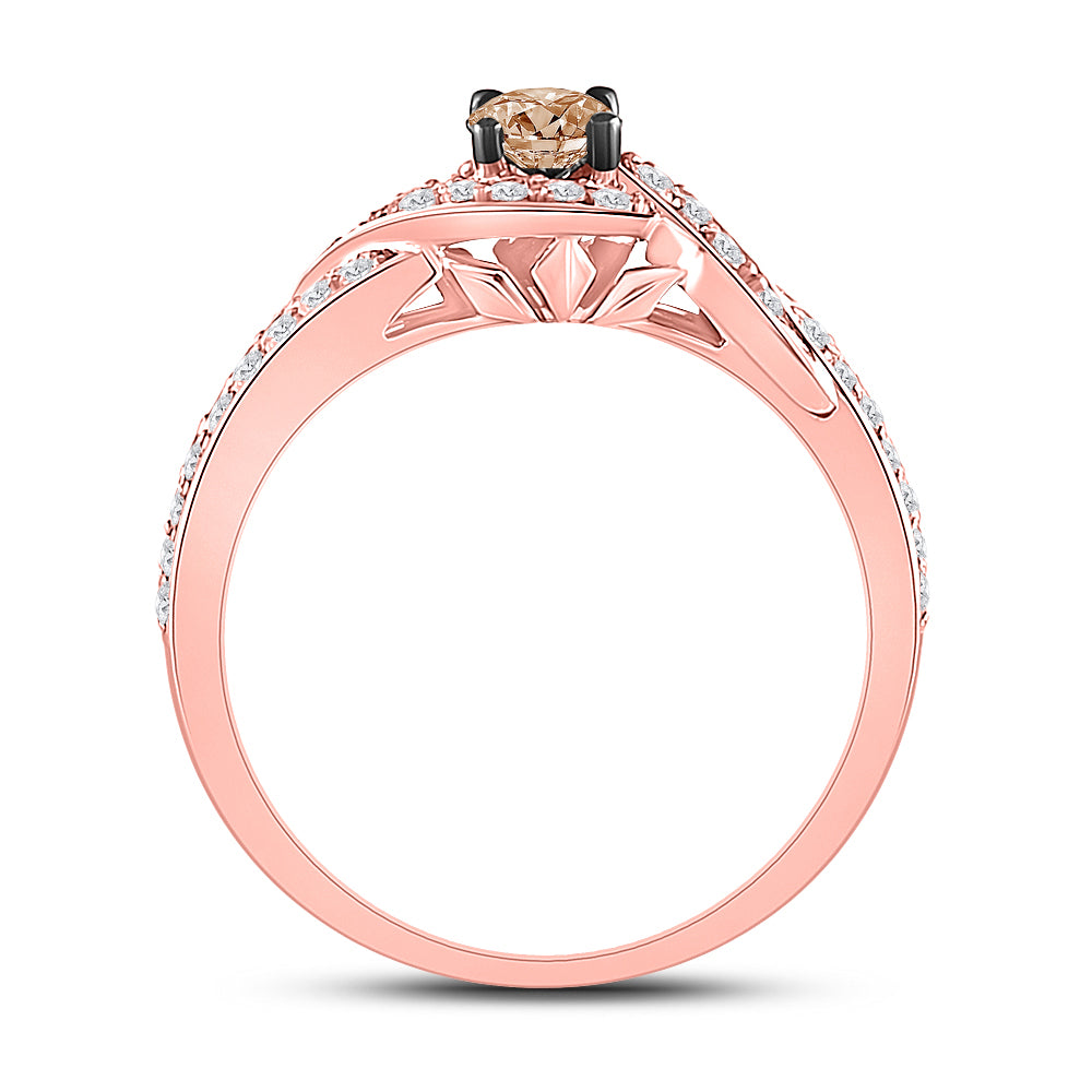 14K Rose Gold Womens Round Brown Diamond Solitaire Ring 3/4 Cttw, Womens Size: 5-10