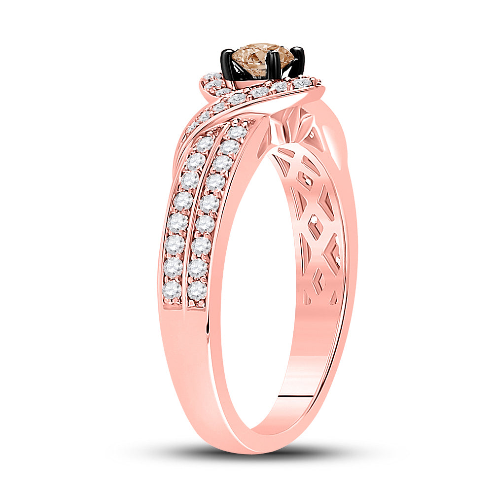 14K Rose Gold Womens Round Brown Diamond Solitaire Ring 3/4 Cttw, Womens Size: 5-10