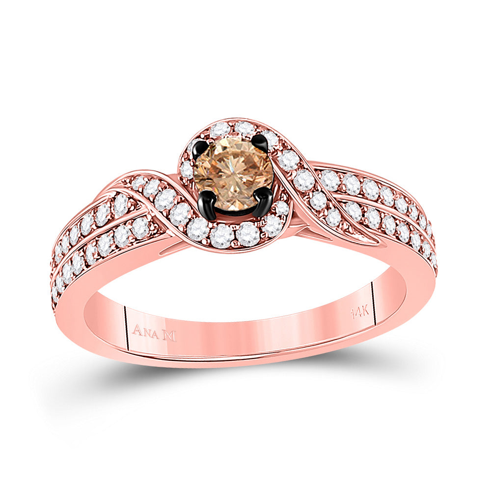 14K Rose Gold Womens Round Brown Diamond Solitaire Ring 3/4 Cttw, Womens Size: 5-10