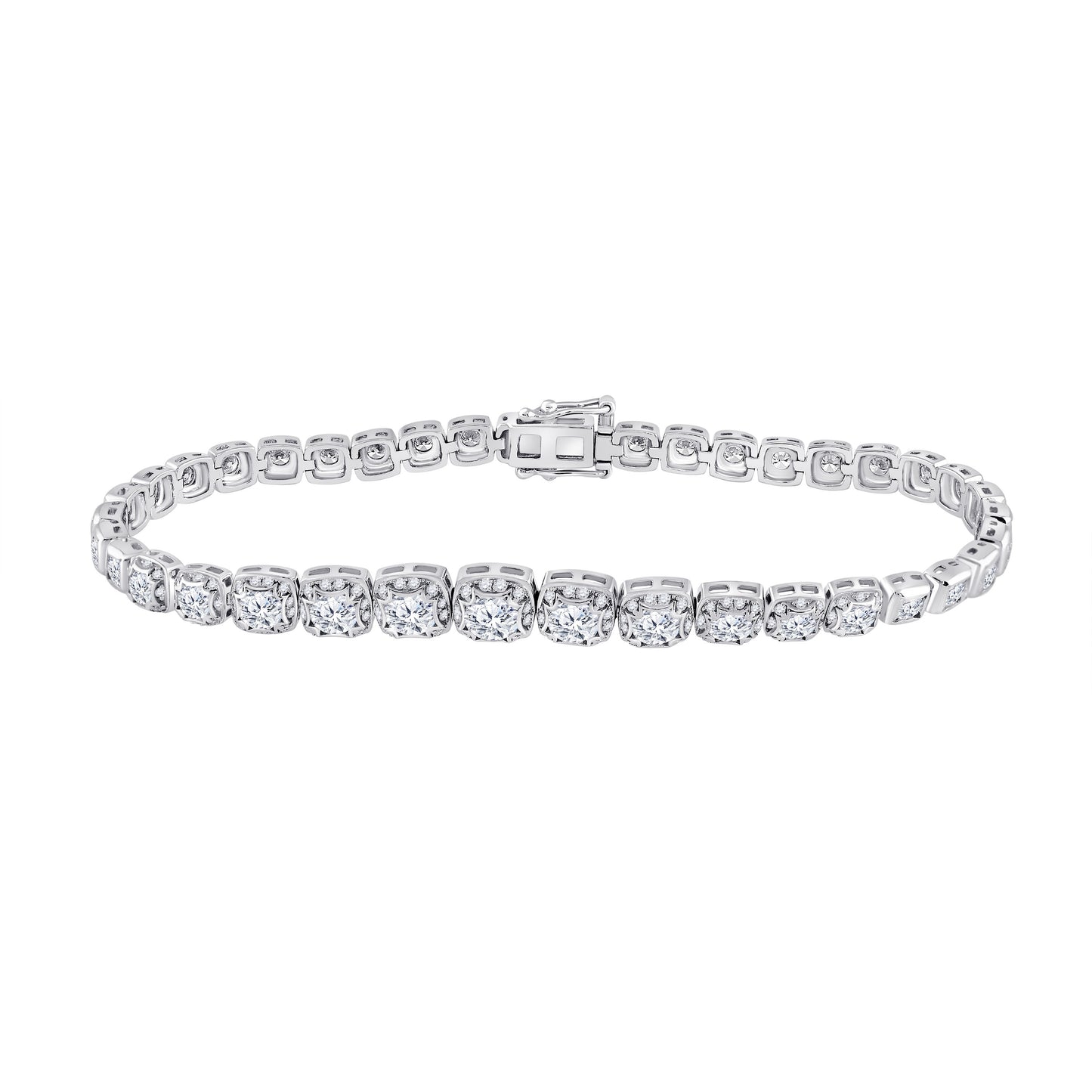 14K White Gold Womens Round Diamond Tennis Bracelet 3-3/4 Cttw