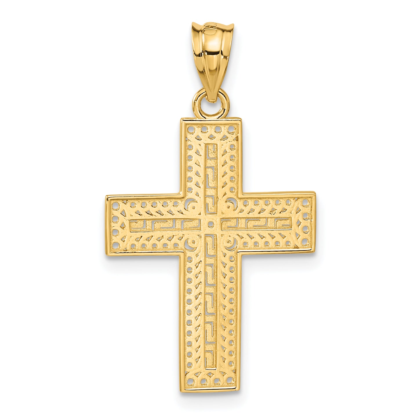 14K Yellow Gold Greek Filigree Cross Pendant