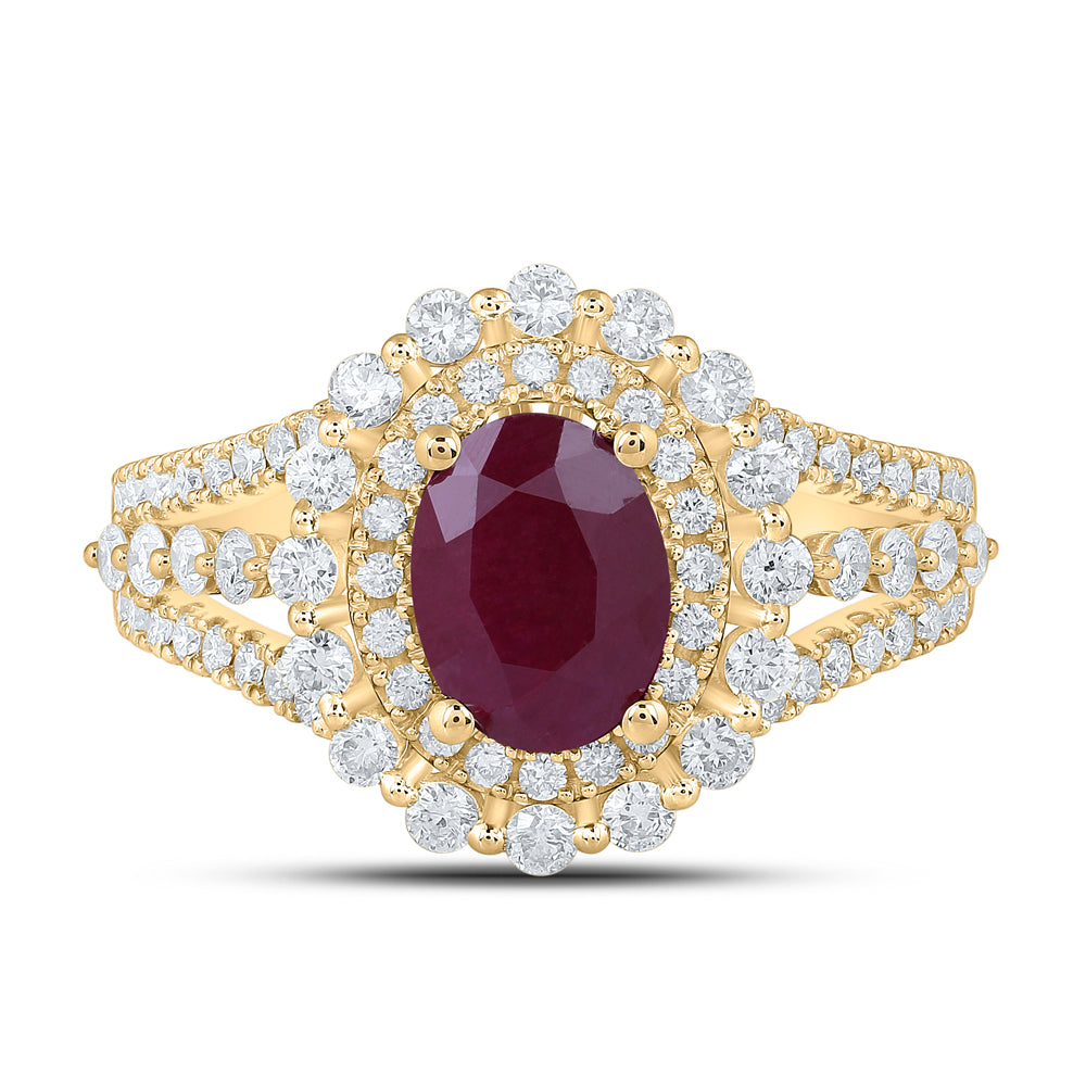 14K Yellow Or White Or Rose Gold Womens Oval Ruby Diamond Solitaire Ring, Womens Size: 5-10