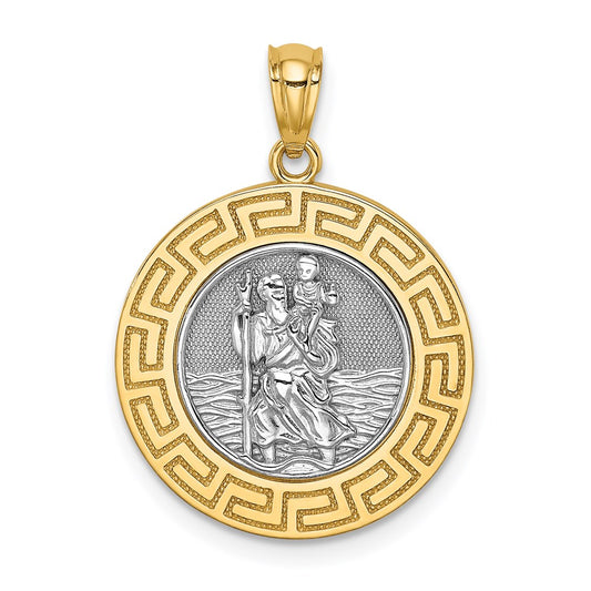 14k Yellow Gold and Rhodium St. Christopher Medal