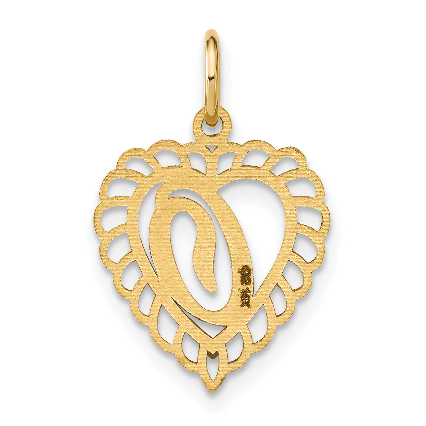 14K Yellow Gold Heart Letter O Charm