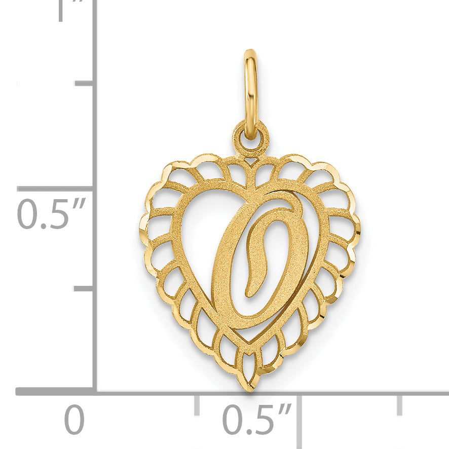 14K Yellow Gold Heart Letter O Charm