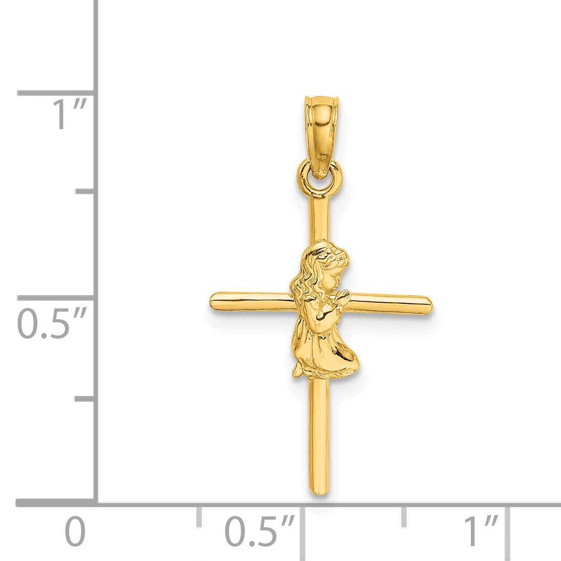 14K Yellow Gold Praying Girl Cross Charm