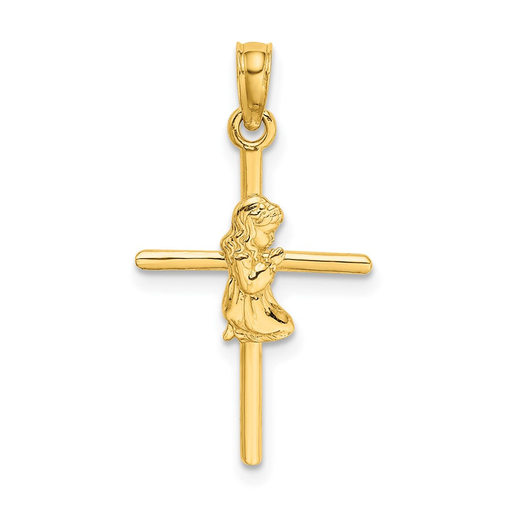 14K Yellow Gold Praying Girl Cross Charm