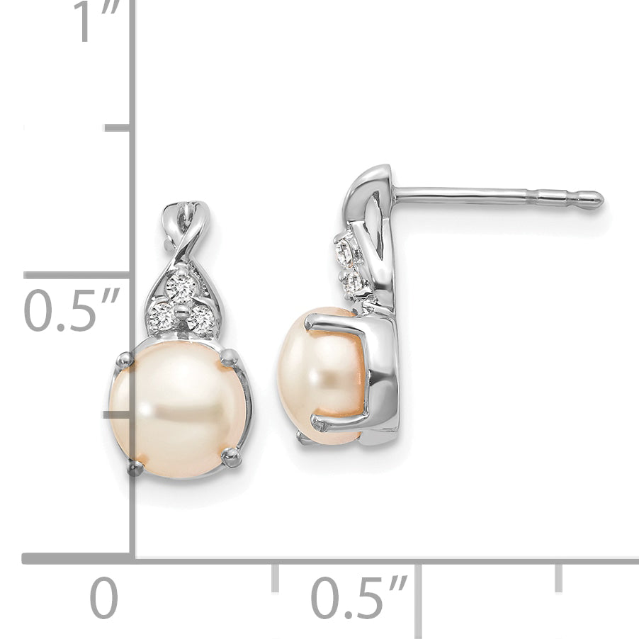 14K White Gold FWC Pearl and Diamond Earrings