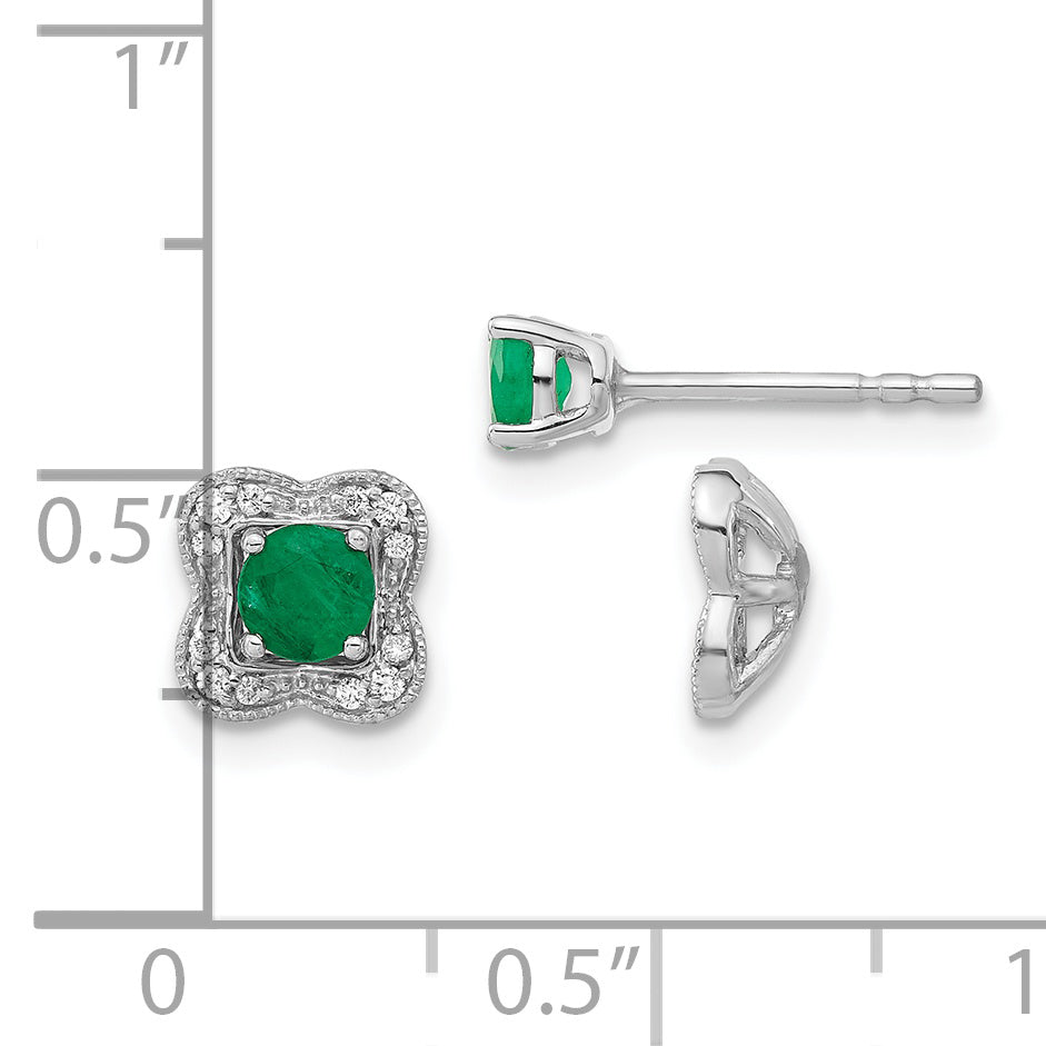 14k White Gold Diamond and Emerald Stud with Jacket Earrings