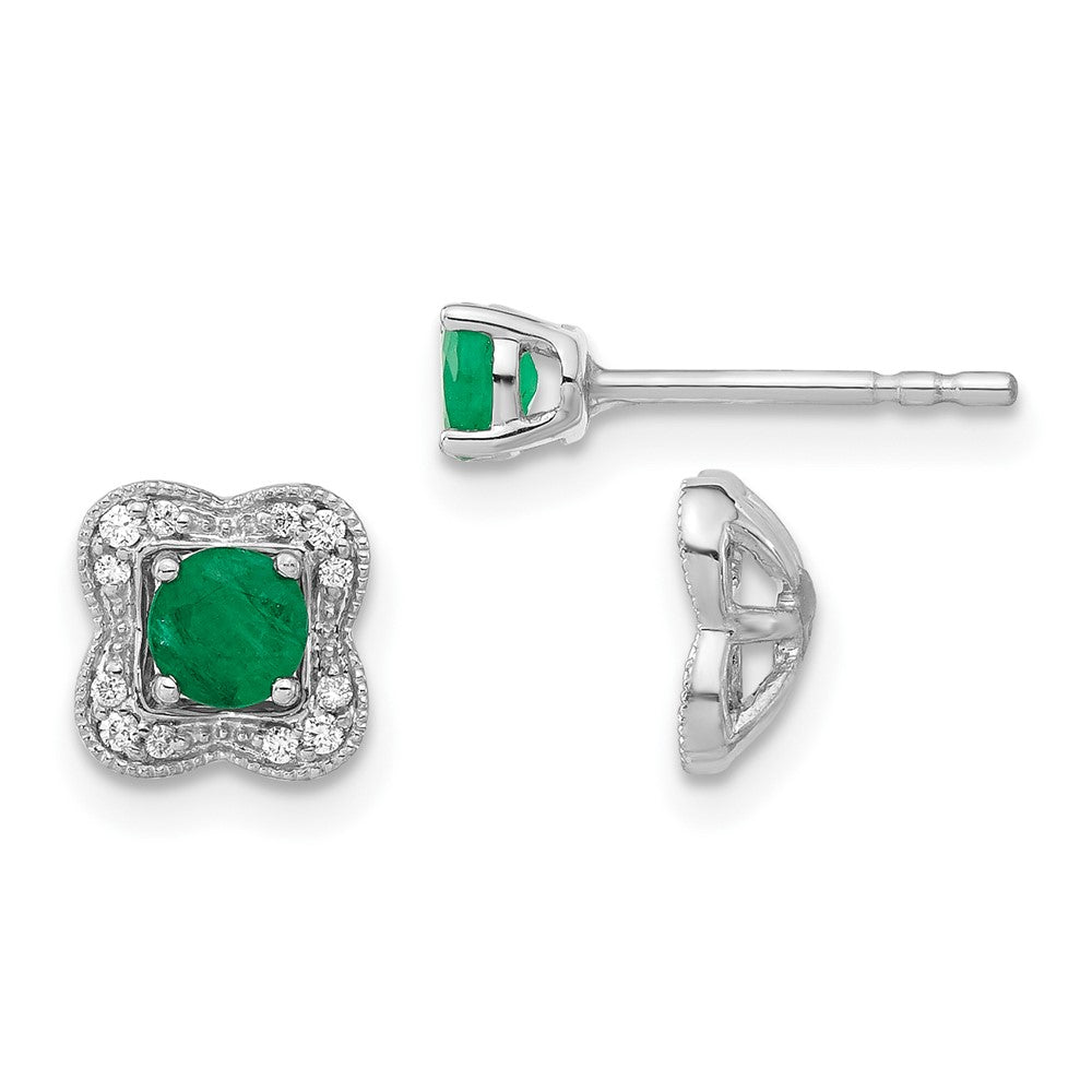 14k White Gold Diamond and Emerald Stud with Jacket Earrings