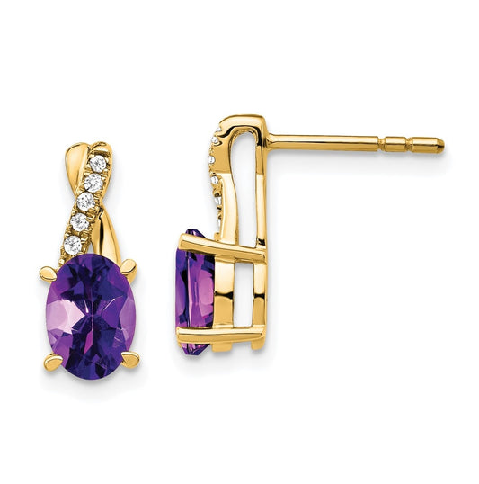 10K Yellow Gold Amethyst and Diamond Earrings