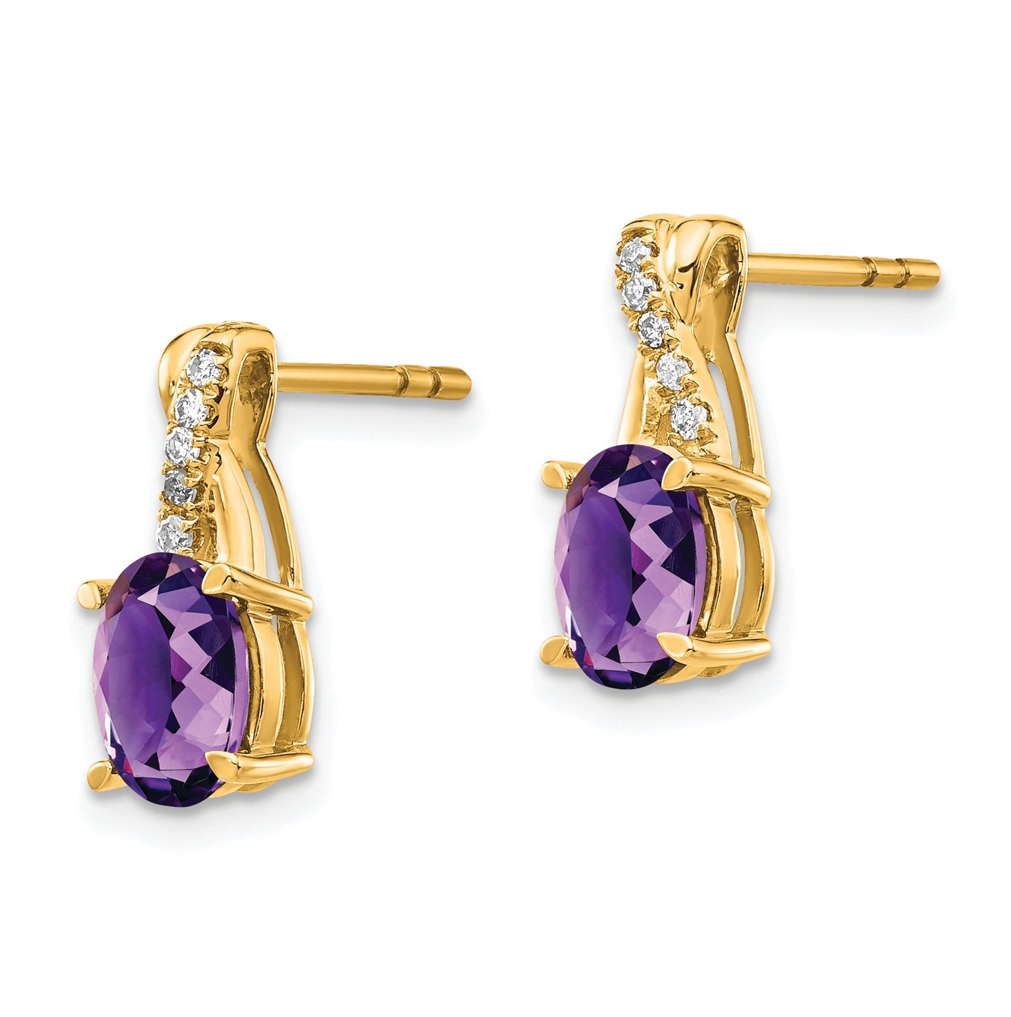 14K Yellow Gold Amethyst and Diamond Earrings