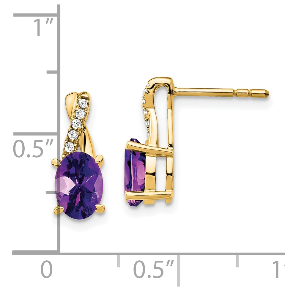 14K Yellow Gold Amethyst and Diamond Earrings