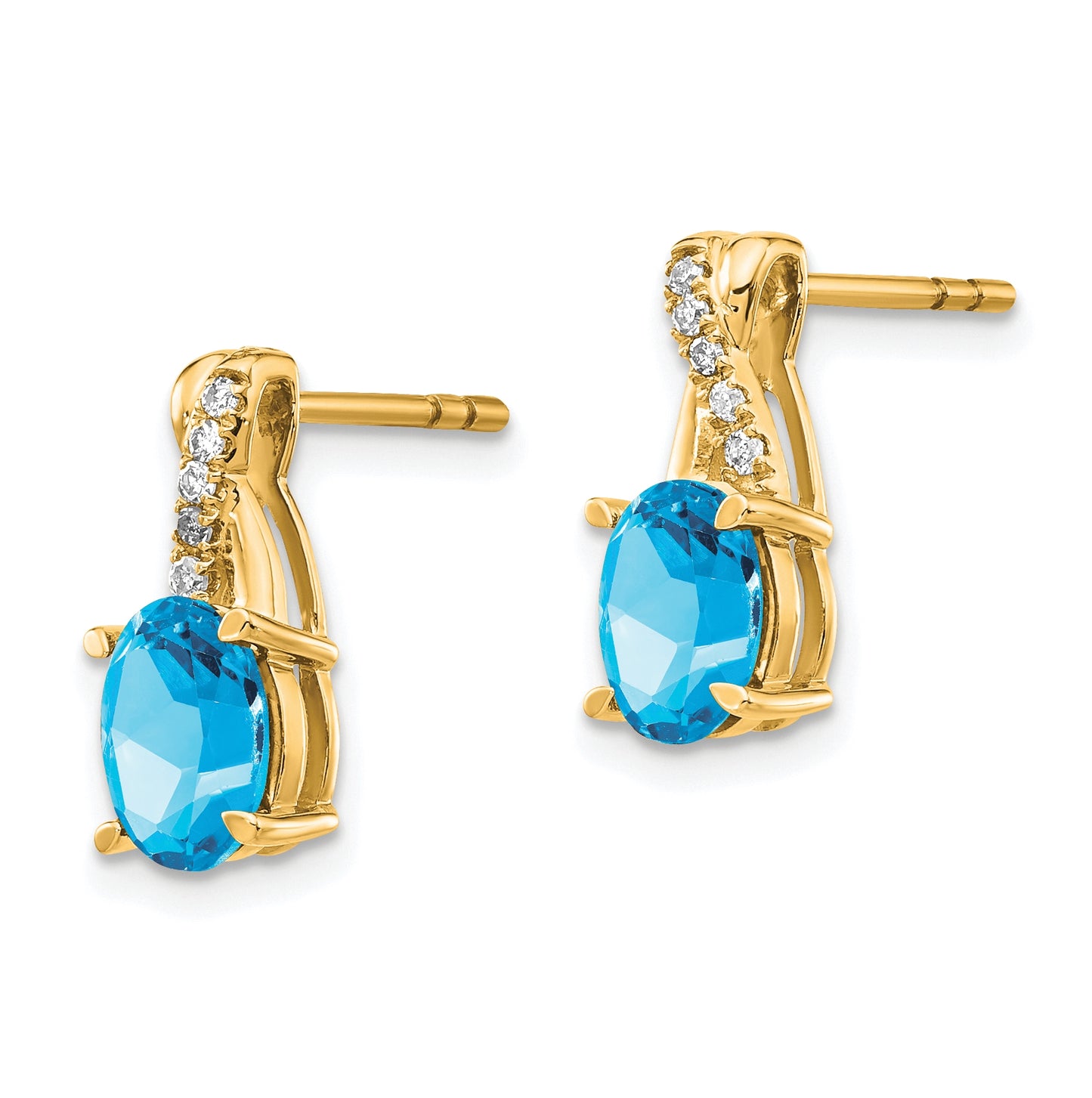 10K Yellow Gold Blue Topaz and Diamond Earrings