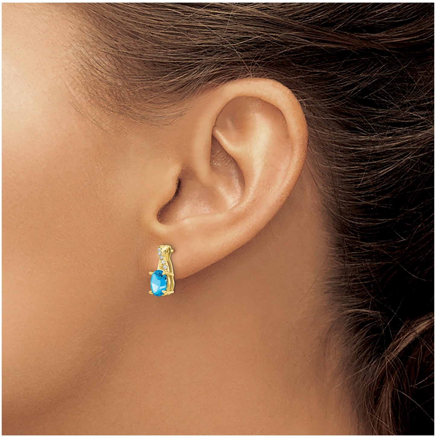 10K Yellow Gold Blue Topaz and Diamond Earrings