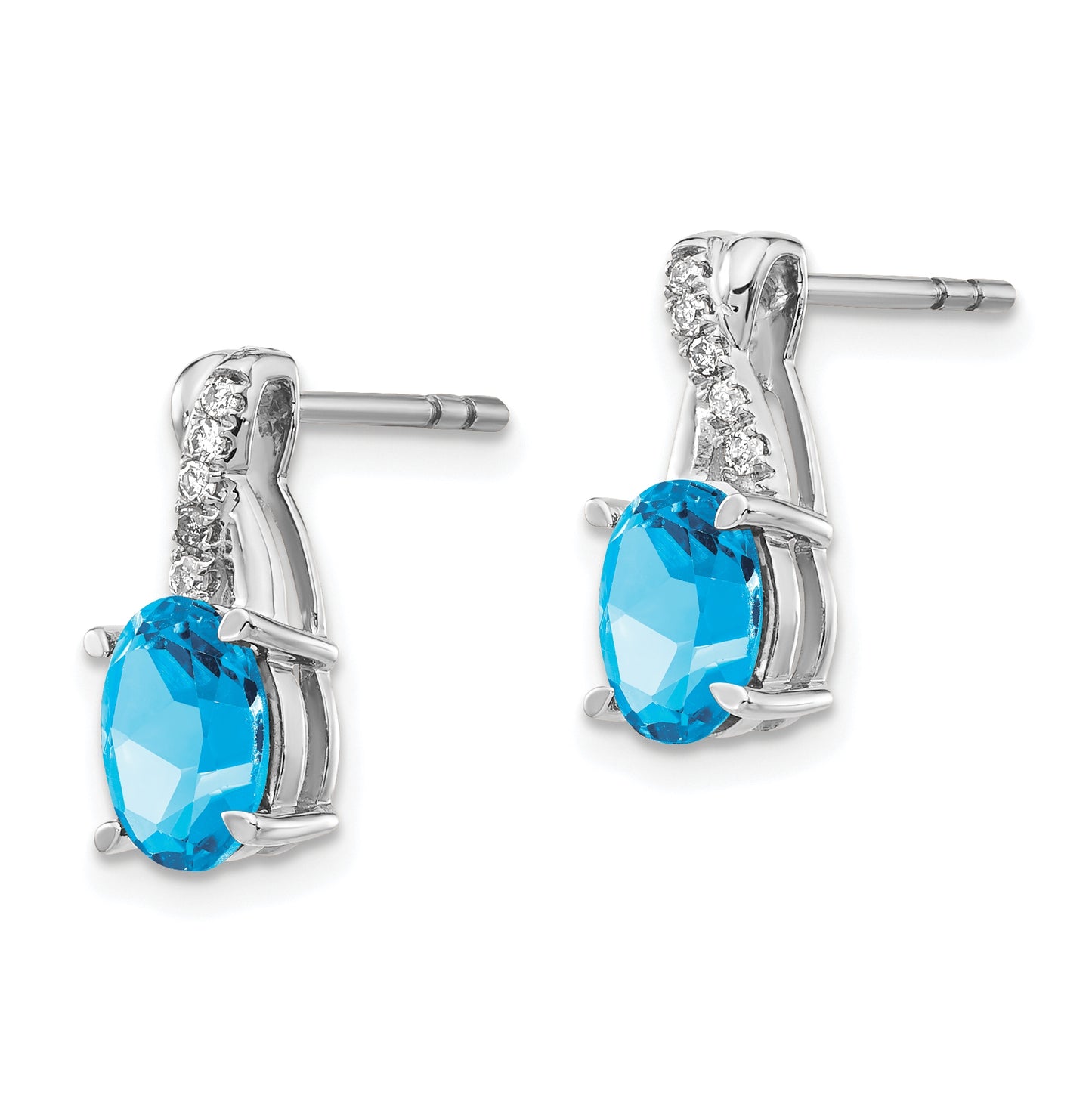 14k White Gold Blue Topaz and Diamond Earrings