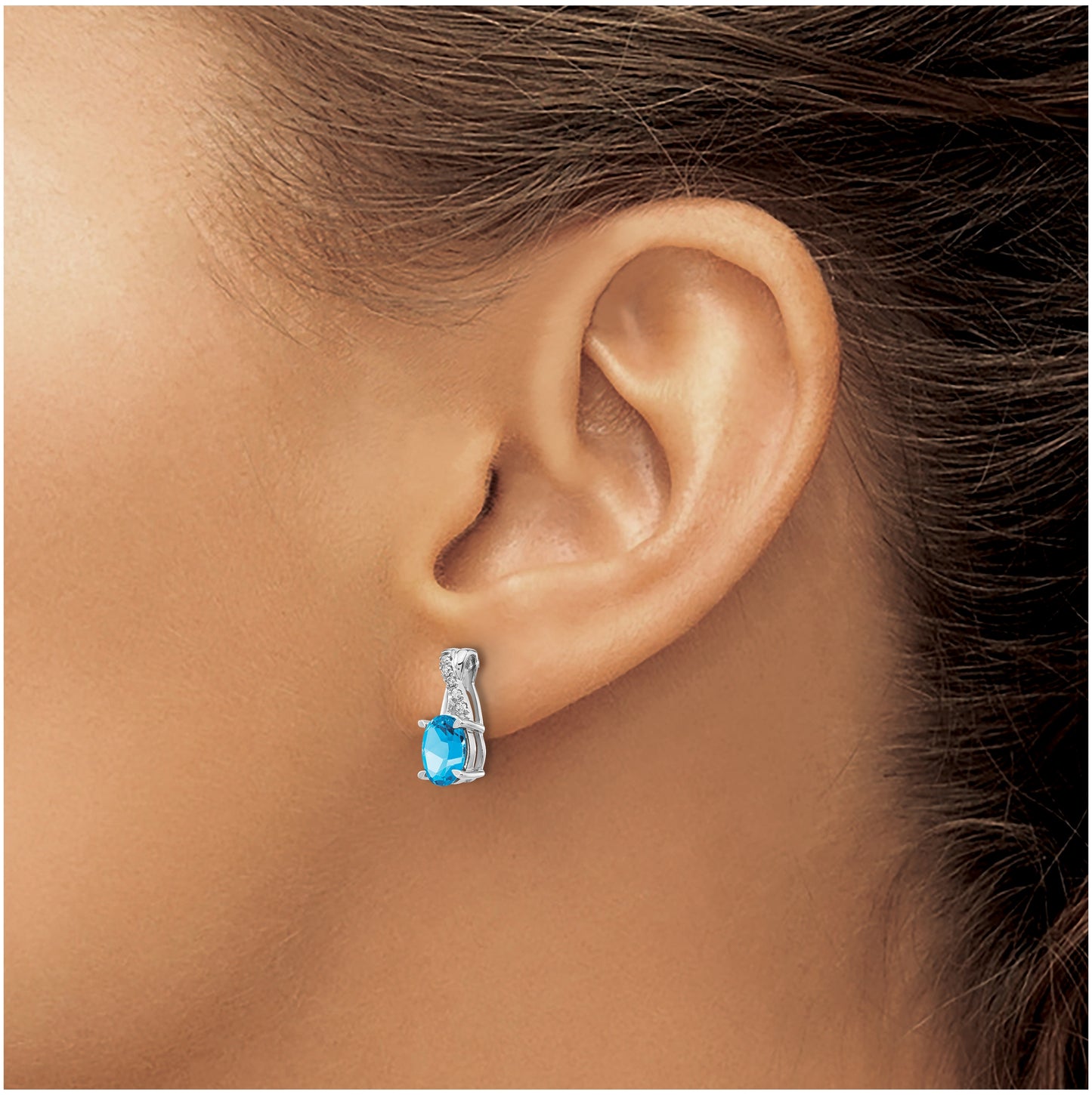 14k White Gold Blue Topaz and Diamond Earrings