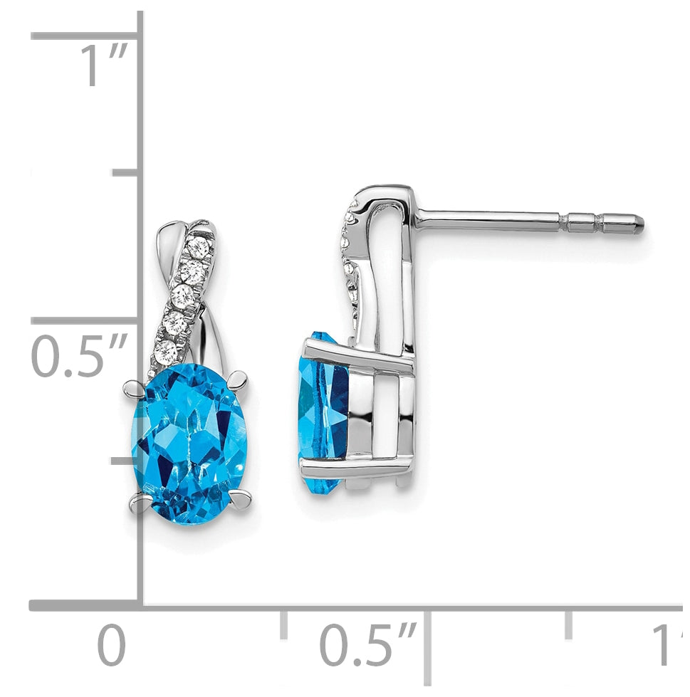 14k White Gold Blue Topaz and Diamond Earrings